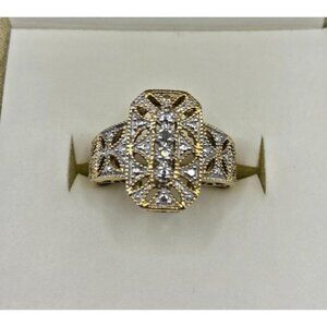 925 Silver Ring Size 7 Filigree Gold Plated, CZ Stones